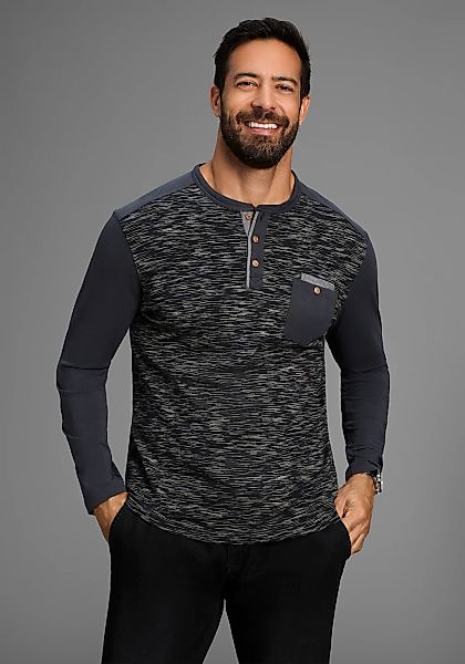 Arizona Longsleeve, Langarm, melierte Optik, Rundhalsausschnitt mit Knopfle günstig online kaufen