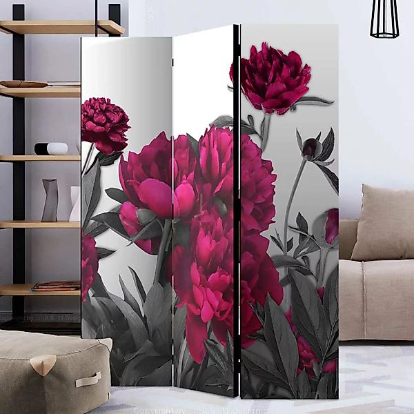 Paravent Blumenmotiv in Pink und Grau Pfingstrosen günstig online kaufen