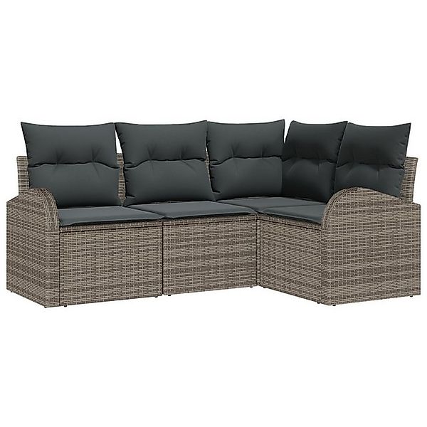 vidaXL Loungesofa 4-tlg. Garten-Sofagarnitur mit Kissen Grau Poly Rattan, 4 günstig online kaufen