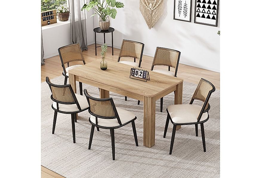 Flieks Esszimmerstuhl (Set, 6 St), 6er Set Polsterstühle mit Rattan-Rückenl günstig online kaufen