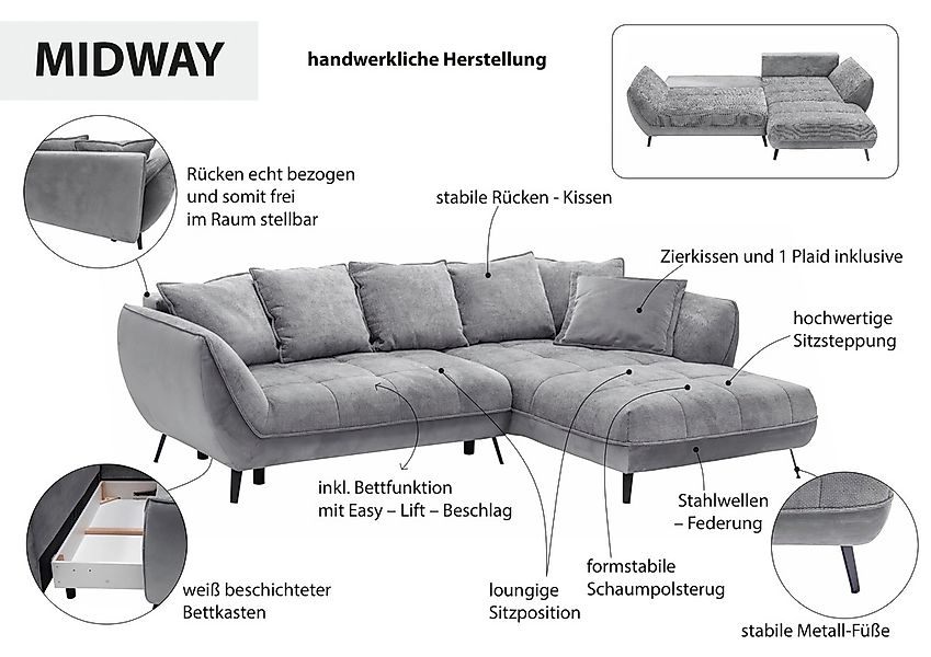 exxpo - sofa fashion Ecksofa »Midway mit einfacher Easy-Lift-Bettfunktion, günstig online kaufen