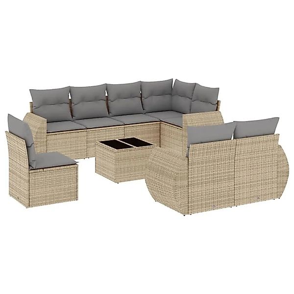 vidaXL 9-Tlg Garten-Sofagarnitur mit Kissen Beige Poly Rattan 3221648 günstig online kaufen