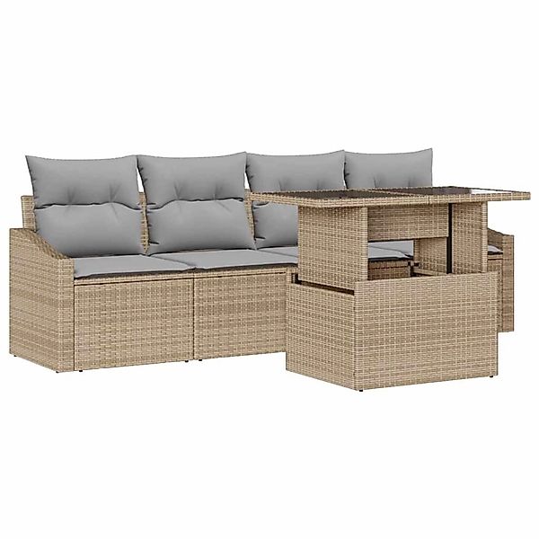 vidaXL Garten-Sofa-Set mit Speicher 5-Tlg Beige Poly Rattan 3357643 günstig online kaufen