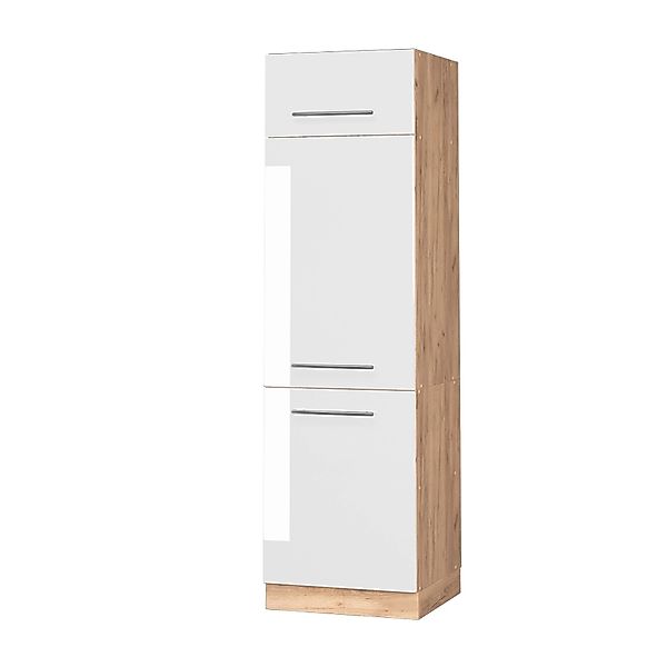 Vicco Kühlumbauschrank Fame-Line Weiß Hochglanz/Goldkraft Eiche 60 cm günstig online kaufen
