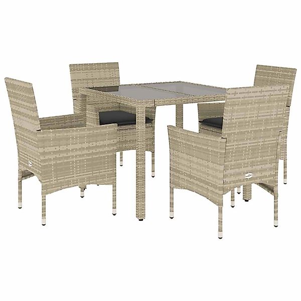 vidaXL 5-Tlg Garten-Essgruppe mit Kissen Hellgrau Poly Rattan Glas 3278574 günstig online kaufen