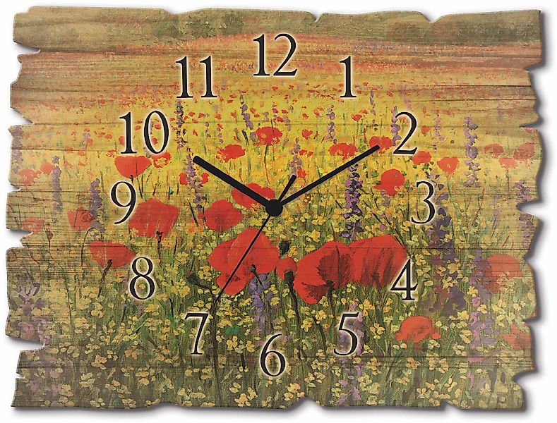 Artland Wanduhr "Holzuhr Mohnblumenfeld" wahlweise mit Quarz- oder Funkuhrw günstig online kaufen