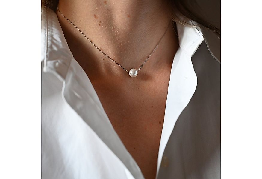 Runde Perlé Kette mit Anhänger zarte Kette mit großer Perle, handgefertigte günstig online kaufen