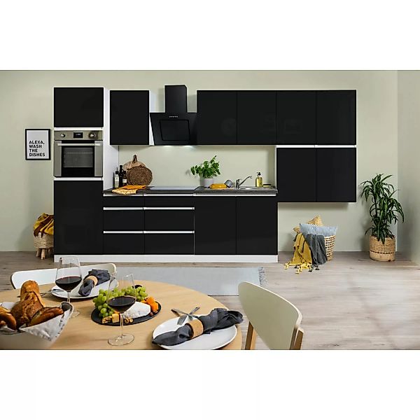 Respekta Küchenzeile ohne E-Geräte 370 cm Grifflos Schwarz Hochglanz-Weiß günstig online kaufen