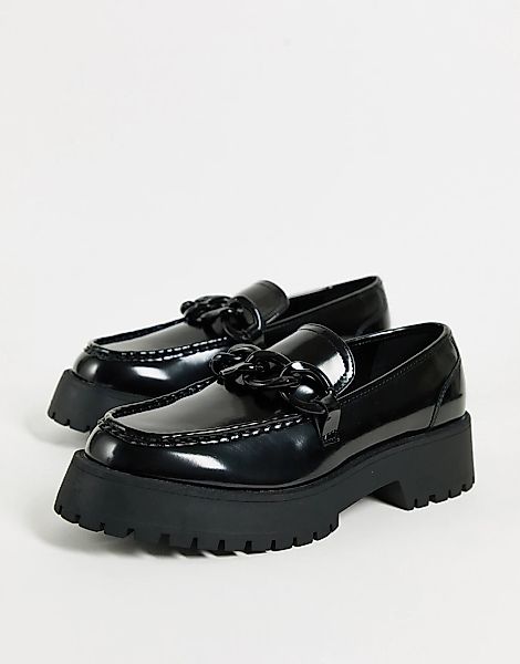 ASOS DESIGN – Loafer mit Oversize-Kette aus schwarzem Kunstleder mit dicker günstig online kaufen