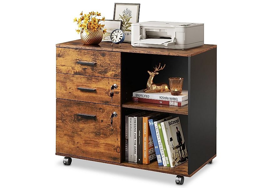 DEVAISE Aktenschrank Rollcontainer mit 3 abschließbaren Schubladen & offene günstig online kaufen