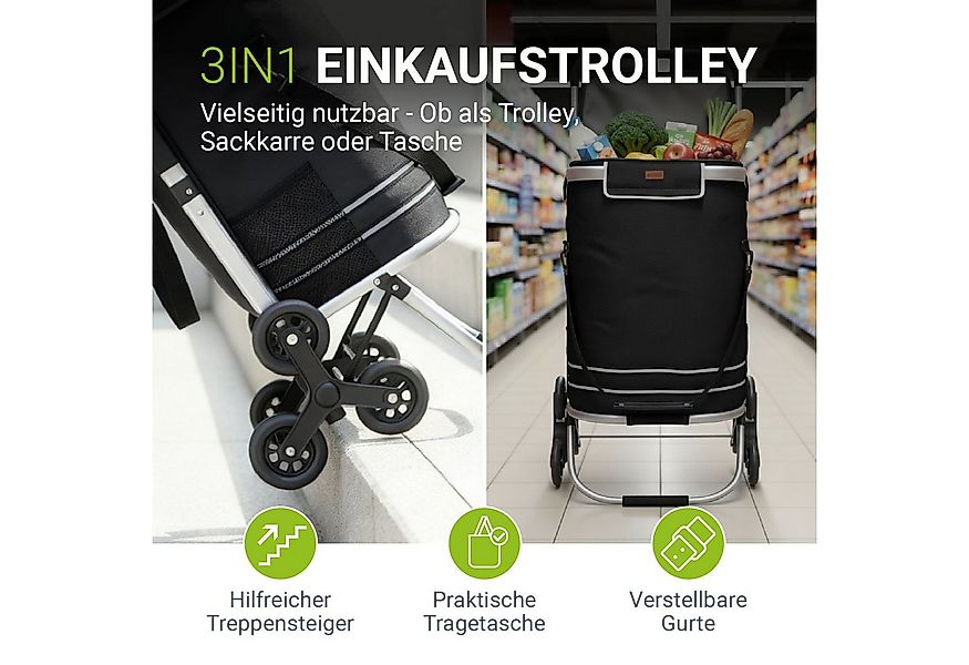 Juskys Einkaufstrolley 3in1, 56 l, mit Treppensteiger (6 Rollen), klappbar günstig online kaufen