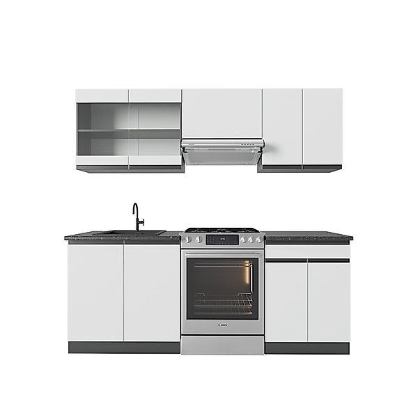 Vicco R-Line Küchenzeile Weiß/Anthrazit 200 cm J-Shape günstig online kaufen