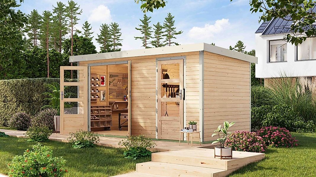 Karibu Gartenhaus ""Merkur A"", langlebige Kombination aus Holz- und Metall günstig online kaufen
