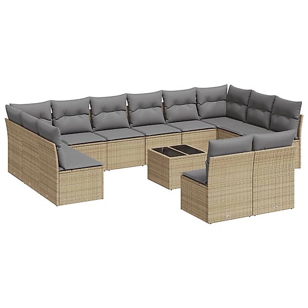 vidaXL 13-Tlg Garten-Sofagarnitur mit Kissen Beige Poly Rattan 3250218 günstig online kaufen