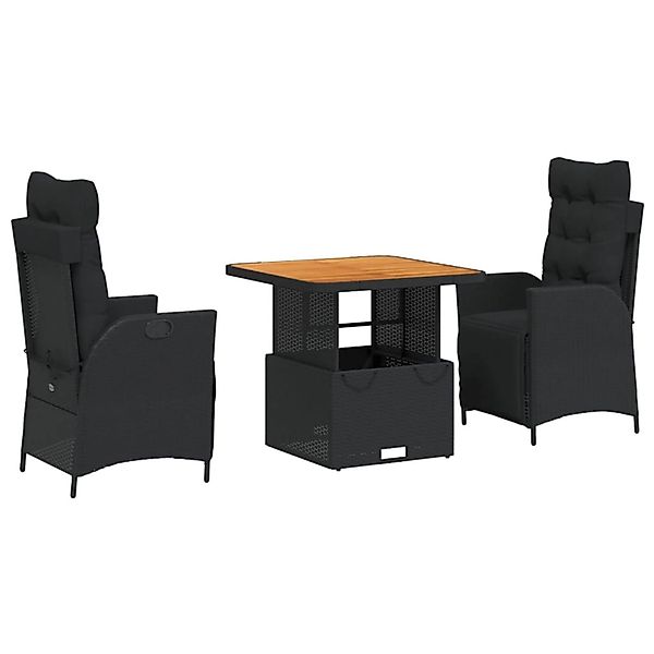 vidaXL 3-Tlg Garten-Essgruppe mit Kissen Schwarz Poly Rattan 3277447 günstig online kaufen