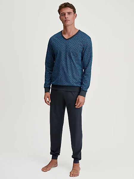 CALIDA Schlafanzug "Relax Imprint", 2 Stk. Gemustertes Oberteil mit V-Aussc günstig online kaufen