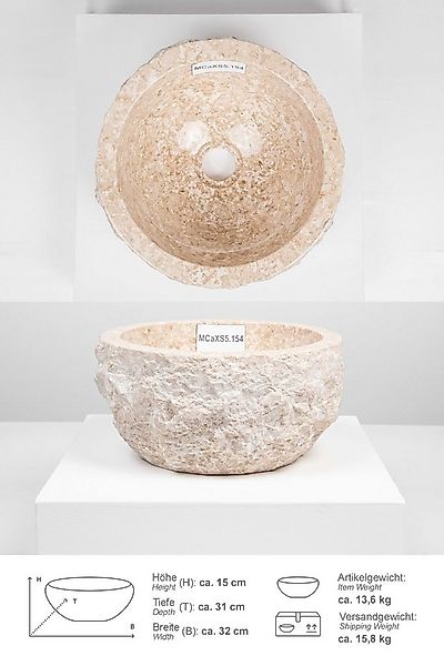 wohnfreuden Aufsatzwaschbecken Erosi Marmor Waschbecken 30 cm creme (Kein S günstig online kaufen