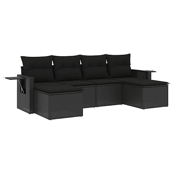 vidaXL 6-Tlg Garten-Sofagarnitur mit Kissen Schwarz Poly Rattan 3252852 günstig online kaufen