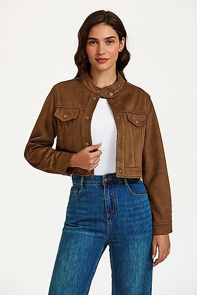 FS Collection Lederimitatjacke Damen Kunstlederjacke in Camel -Cropped Kurz günstig online kaufen
