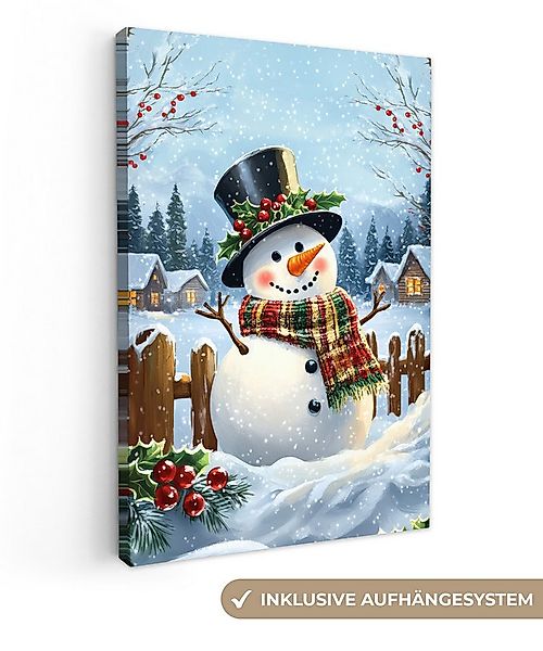 OneMillionCanvasses® Leinwandbild Schneemann - Winterdorf - Farbenfroh, Fot günstig online kaufen