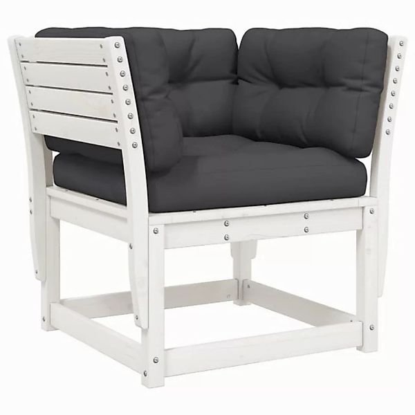 vidaXL Loungesofa Gartensofa mit Armlehnen und Kissen Weiß Massivholz Kiefe günstig online kaufen