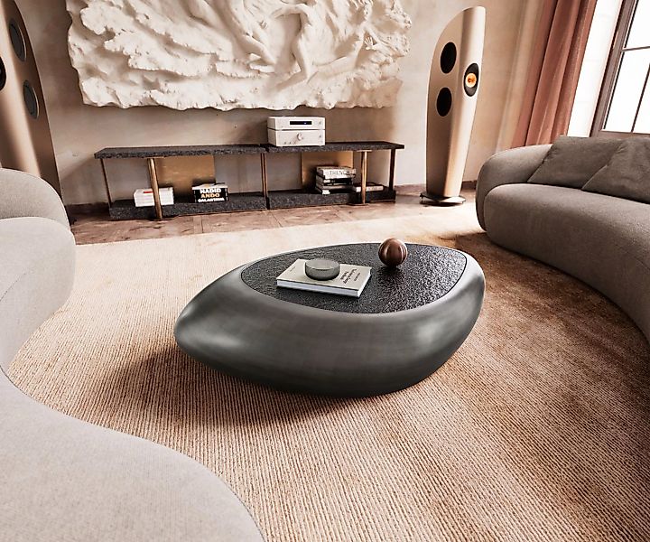 Couchtisch Sagana 120x80 cm Metallic Silber mit Reliefglas Grau günstig online kaufen