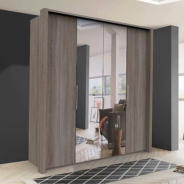 Schlafzimmerschrank mit Spiegeltüren Eiche Trüffelfarben günstig online kaufen