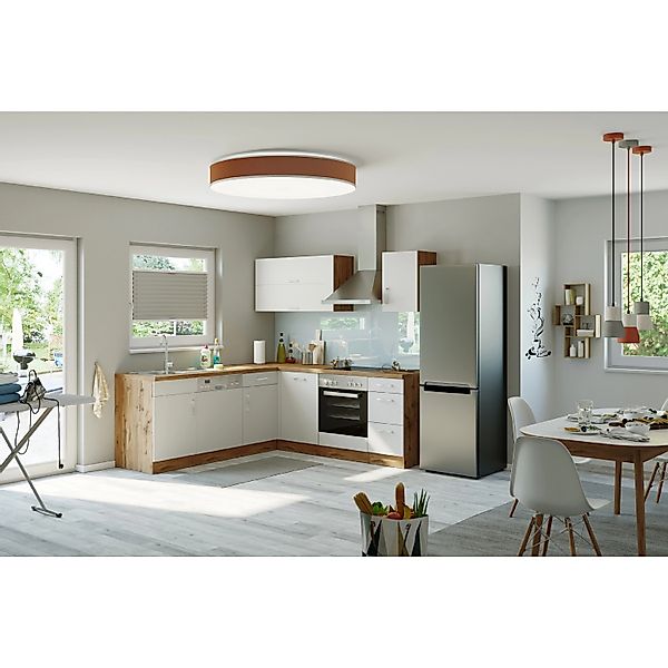 Held Möbel Küchenzeile Sorrento 210 cm Weiß-Wotaneiche Winkel günstig online kaufen