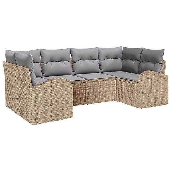 vidaXL Loungesofa 6-teiliges Garten Sofa Set mit Kissen Beige Poly Rattan, günstig online kaufen