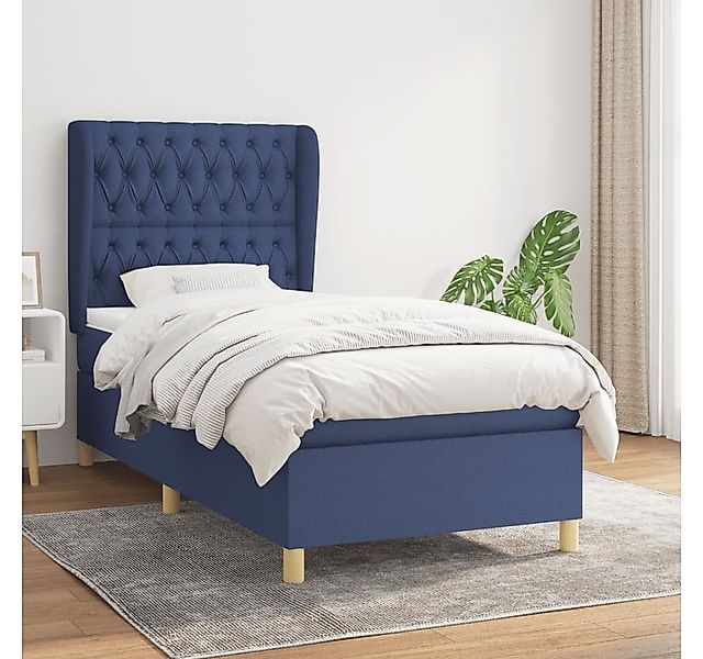 vidaXL Boxspringbett Boxspringbett mit Matratze Blau 90x200 cm Stoff Bett B günstig online kaufen