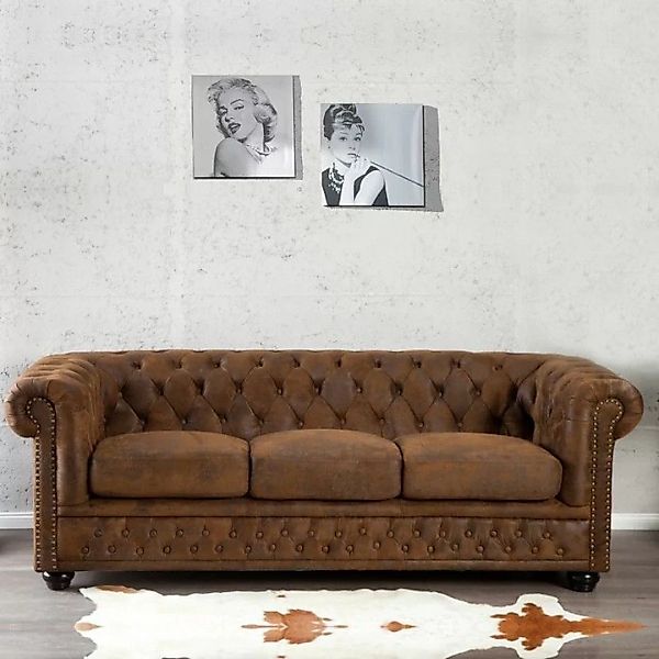 3er Sofa WINCHESTER Braun im klassisch englischen Chesterfield-Stil günstig online kaufen