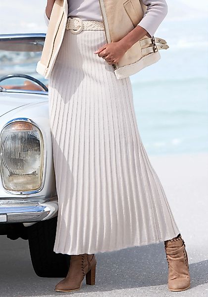 LASCANA Strickrock in Plisseeoptik, eleganter Maxirock aus Strukturstrick günstig online kaufen