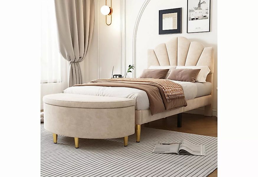 OKWISH Polsterbett muschelartiges Bett (Höhenverstellbares Kopfteil, Holzla günstig online kaufen