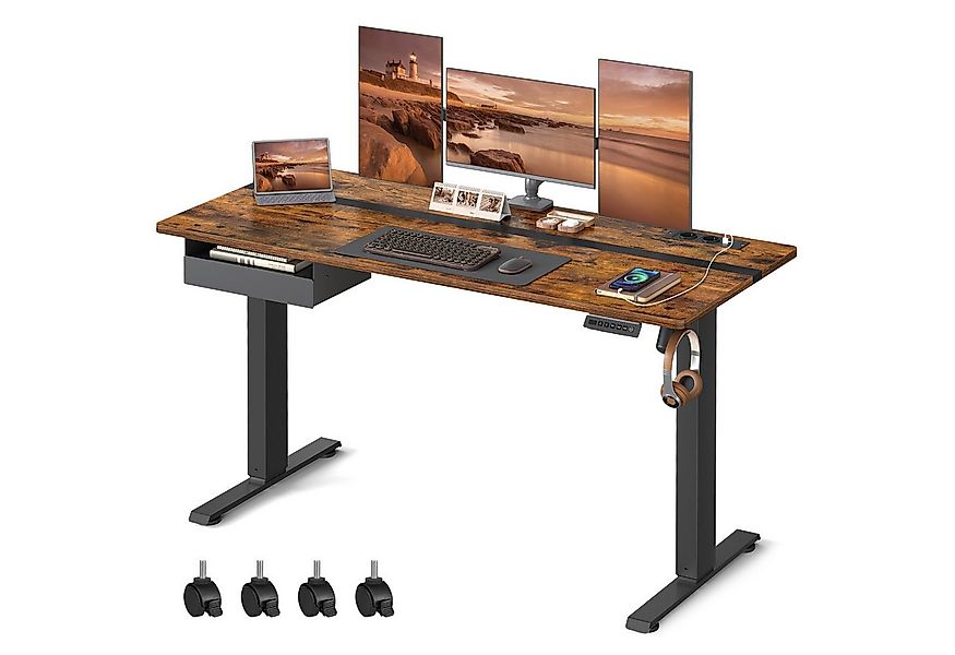 VASAGLE Schreibtisch höhenverstellbar, elektrisch, mit Steckdosen und Stoff günstig online kaufen