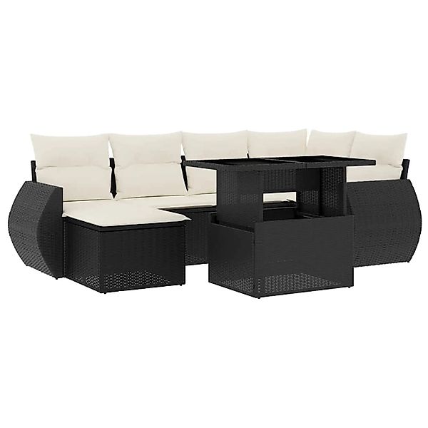 vidaXL 7-Tlg Garten-Sofagarnitur mit Kissen Schwarz Poly Rattan 3268676 günstig online kaufen
