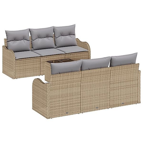 vidaXL Loungesofa 7-tlg. Garten-Sofagarnitur mit Kissen Beige Poly Rattan, günstig online kaufen
