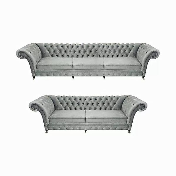 JVmoebel Chesterfield-Sofa Luxus Designer Sofagarnitur Wohnzimmer Grau Wohn günstig online kaufen