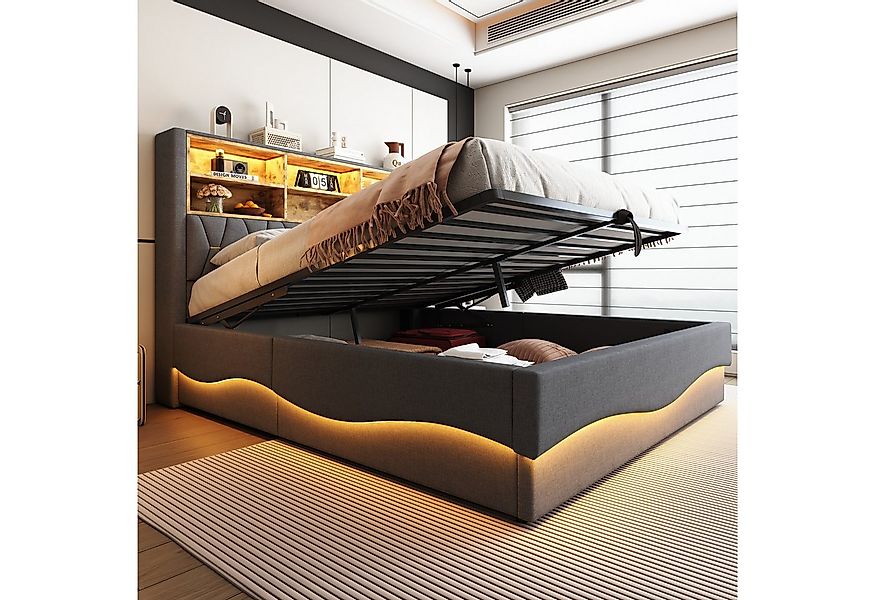 HAUSS SPOLE Polsterbett 180×200 mit hydraulischem Stauraum, LED-Licht, USB- günstig online kaufen