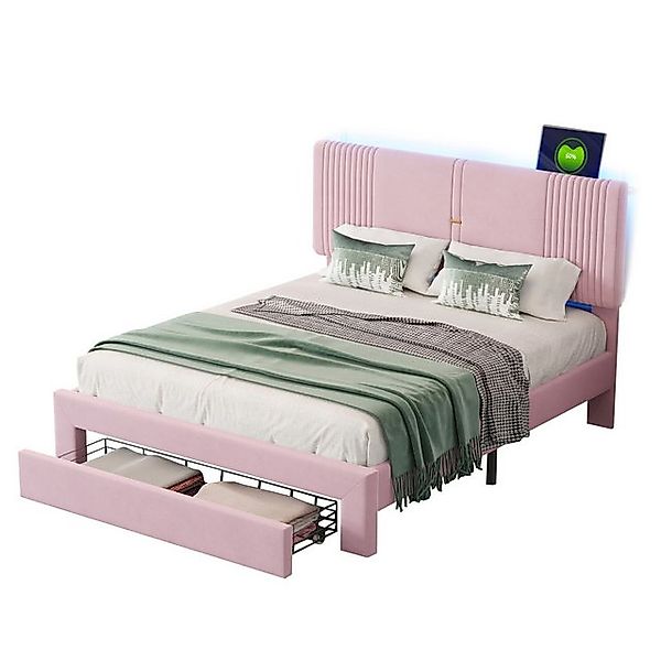 Gotagee Polsterbett Jugendbett mit LED und USB Doppelbett Samt Gästebett Er günstig online kaufen