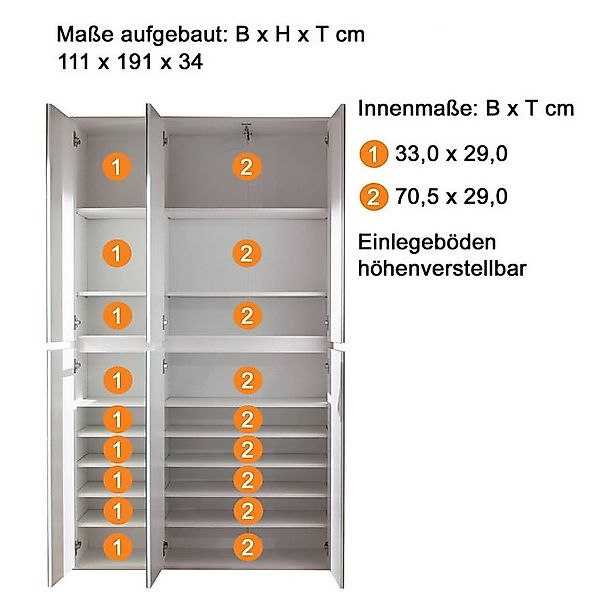Lomadox Garderobenschrank MAIA-19 Moderner in weiß mit Spiegeltüren, B/H/T: günstig online kaufen