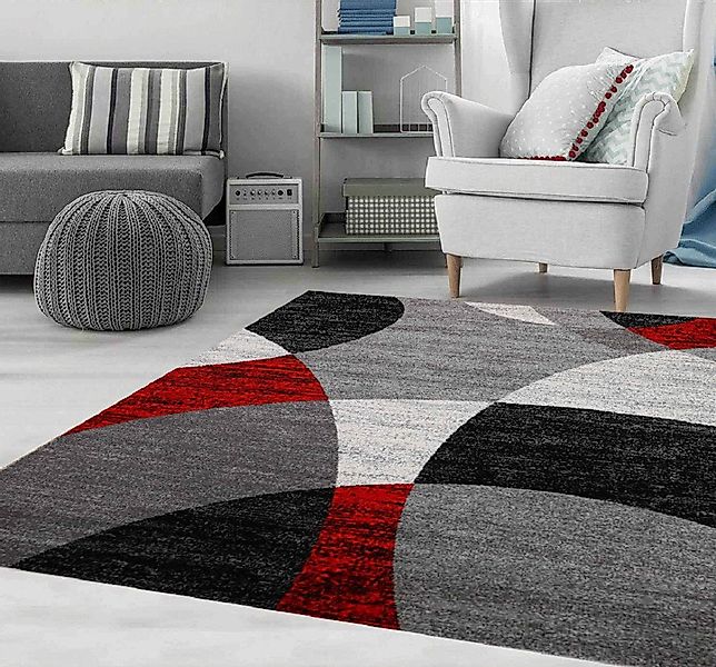 Vimoda Teppich Wohnzimmer Geometrische Kreismuster in Rot & Gelb, Rechtecki günstig online kaufen