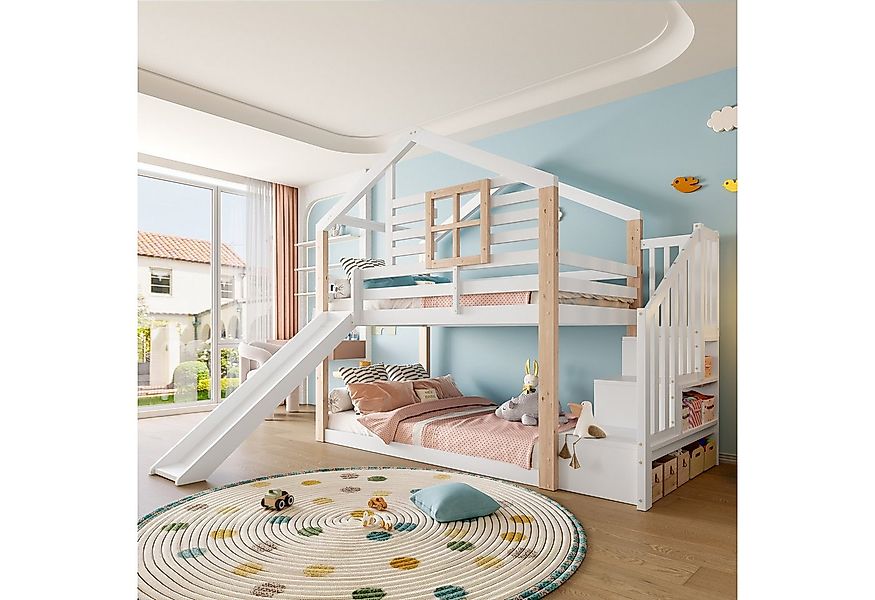 Odikalo Etagenbett Kinderbett 90x200cm mit Rutsche (Kinder - Etagenbett mit günstig online kaufen