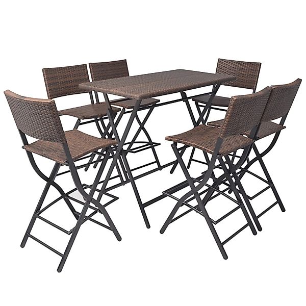 vidaXL 7-tlg Garten-Essgruppe Klappbar Stahl Poly Rattan Braun günstig online kaufen