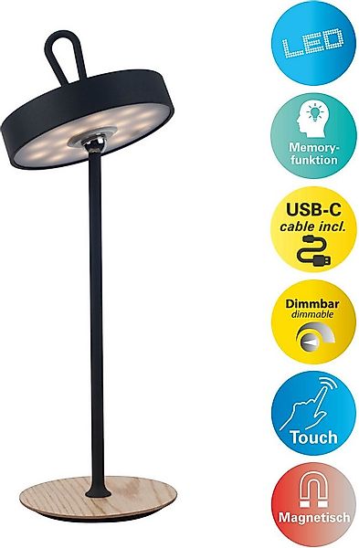 my home LED Tischleuchte Charmont mit Holzfuß, abnehmbares Kopfteil als Hän günstig online kaufen