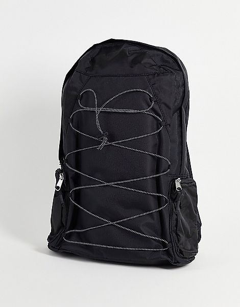 ASOS DESIGN – Rucksack aus schwarzem Nylon mit Bungee-Kordeln günstig online kaufen