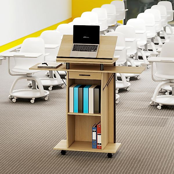 HOMCOM Rednerpult Podium mit Rädern, klappbaren Seitenflügeln, neigbarem La günstig online kaufen