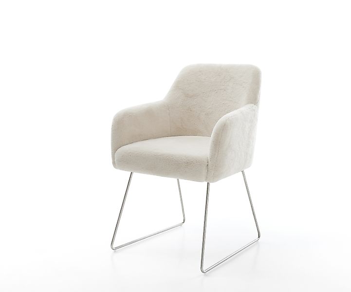 Esszimmerstuhl Greg-Flex Plüsch Creme-Weiß Kufengestell Edelstahl Taschenfe günstig online kaufen