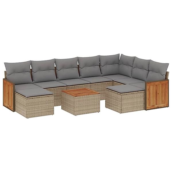 vidaXL 10-Tlg Garten-Sofagarnitur mit Kissen Beige Poly Rattan 3228229 günstig online kaufen
