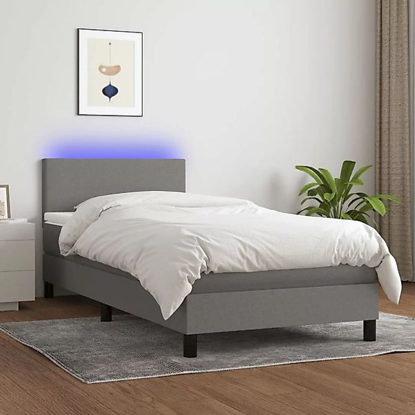 Vidaxl Boxspringbett Mit Matratze & Led Dunkelgrau 100x200 Cm Stoff günstig online kaufen