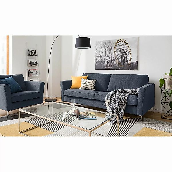 home24 Fredriks Sofa Mirabela 3-Sitzer Graublau Strukturstoff 209x85x92 cm günstig online kaufen